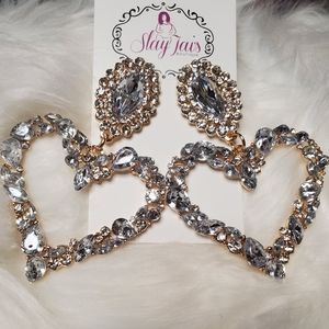 Heart-shaped Retro Rhinestone Earrings